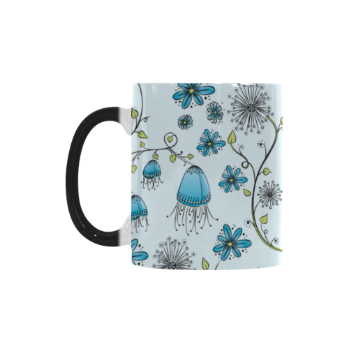 blue fantasy doodle flower pattern Custom Morphing Mug
