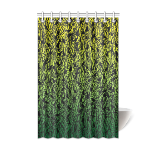 Yellow Green Ombre Feathers Pattern Black Shower Curtain 48 X72