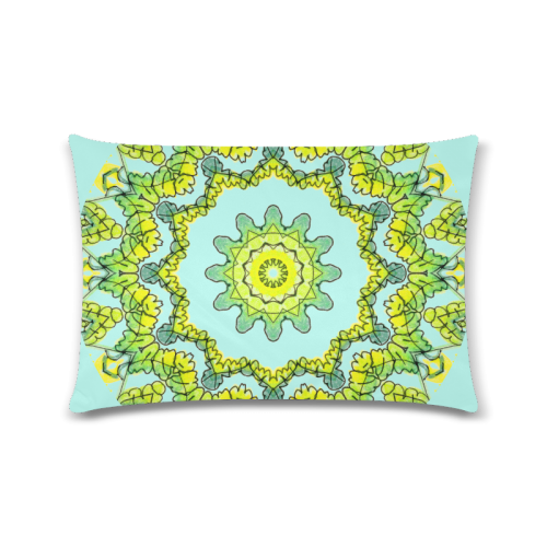 Glowing Green Leaves Flower Arches Star Mandala Teal Custom Rectangle Pillow Case 16"x24" (one side)