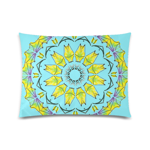 Yellow Green Purple Flowers Leaves Wheel Mandala Azure Custom Picture Pillow Case 20"x26" (one side)