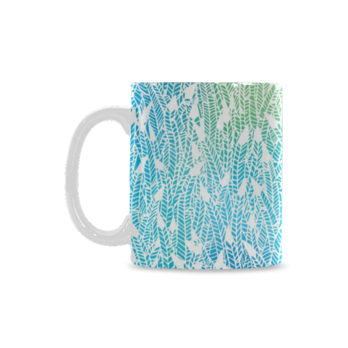 blue white feather pattern White Mug(11OZ)