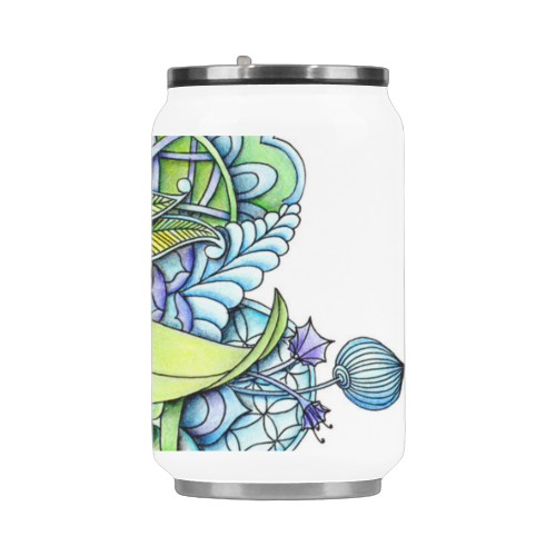 Blue green flower drawing Peaceful Garden Stainless Steel Vacuum Mug (10.3OZ)