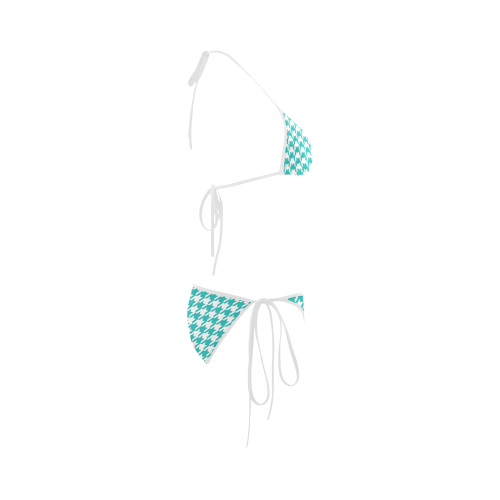 turquoise and white houndstooth classic pattern Custom Bikini Swimsuit