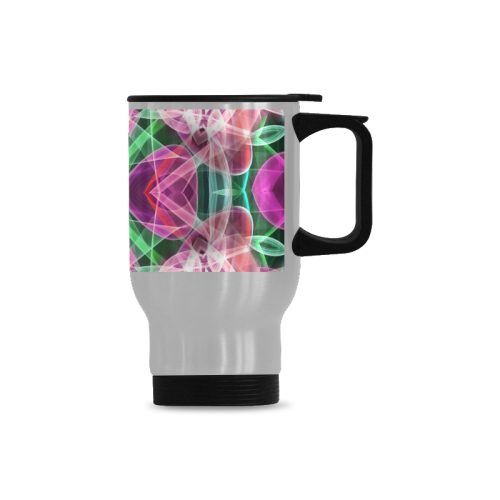 pink green rose flower garden Travel Mug (Silver) (14 Oz)