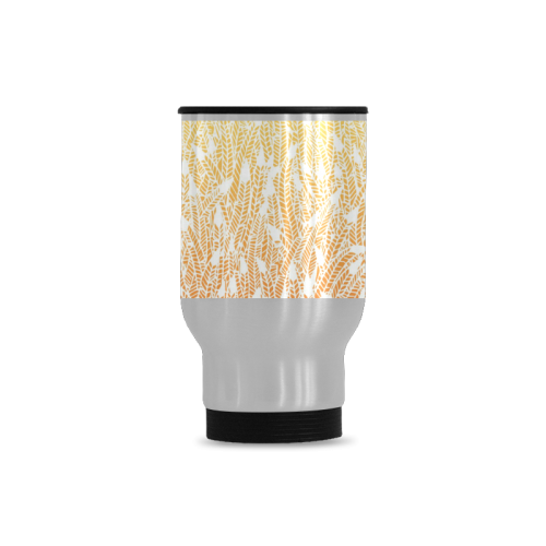 yellow orange ombre feather pattern white Travel Mug (Silver) (14 Oz)