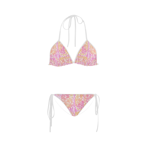 pink yellow white feather pattern Custom Bikini Swimsuit