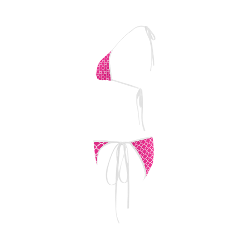 hot pink white quatrefoil classic pattern Custom Bikini Swimsuit