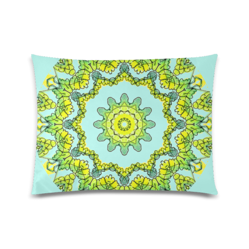 Glowing Green Leaves Flower Arches Star Mandala Teal Custom Picture Pillow Case 20"x26" (one side)