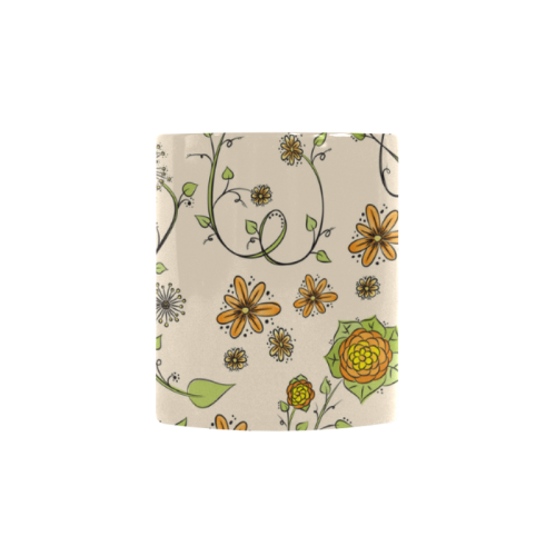 yellow orange fantasy doodle flower pattern Custom Morphing Mug