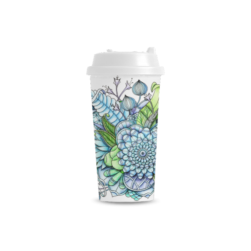 Blue Green flower drawing peaceful garden 2