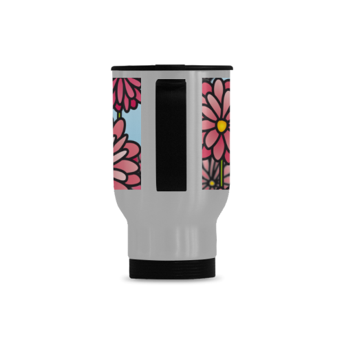 chrysantenum flower field pink floral Travel Mug (Silver) (14 Oz)