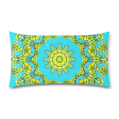 Glowing Green Leaves Flower Arches Star Mandala Cyan Custom Rectangle Pillow Case 20"x36" (one side)