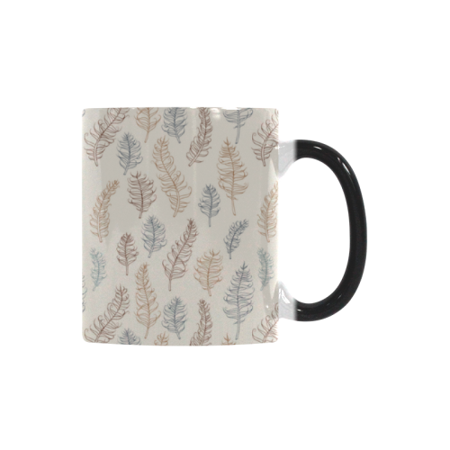 natural brown blue whimsical feather leaves patter Custom Morphing Mug
