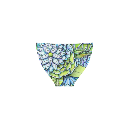 Blue green flower drawing Peaceful Garden Custom Bikini Swimsuit