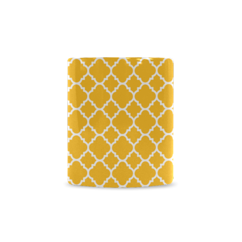 sunny yellow white quatrefoil classic pattern White Mug(11OZ)