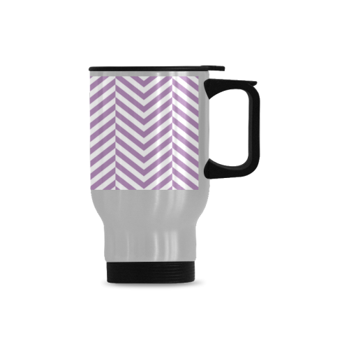 lilac purple and white classic chevron pattern Travel Mug (Silver) (14 Oz)
