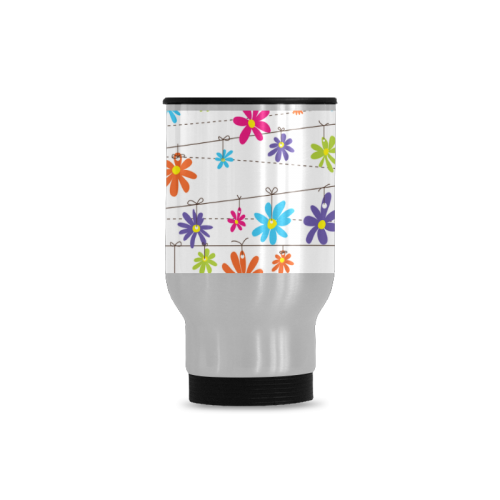 colorful flowers hanging on lines Travel Mug (Silver) (14 Oz)