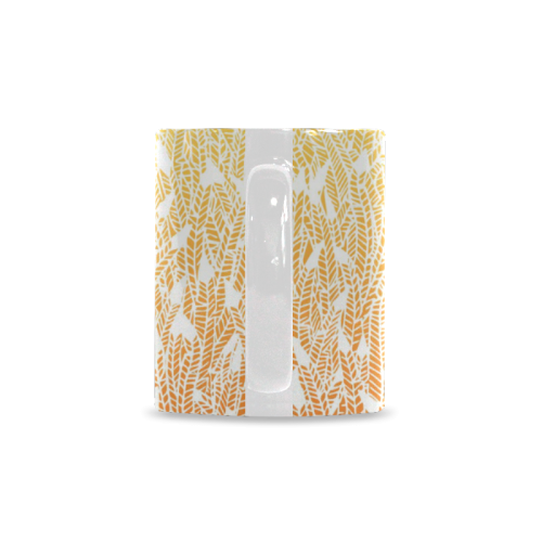 yellow orange ombre feather pattern white White Mug(11OZ)