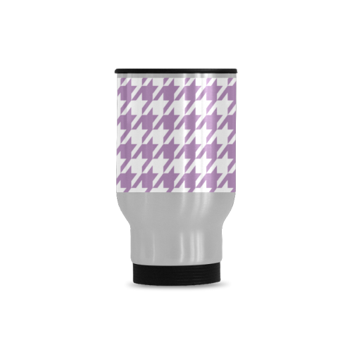 lilac and white houndstooth classic pattern Travel Mug (Silver) (14 Oz)