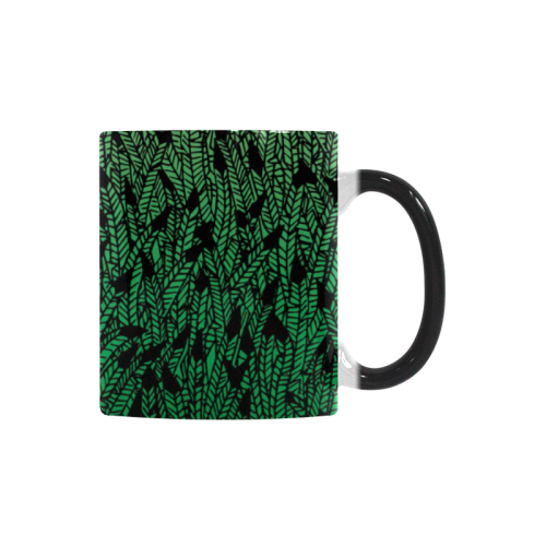 green ombre feathers pattern black Custom Morphing Mug