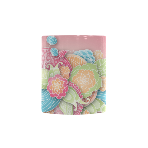 bright blue green pink yellow flowers Custom Morphing Mug