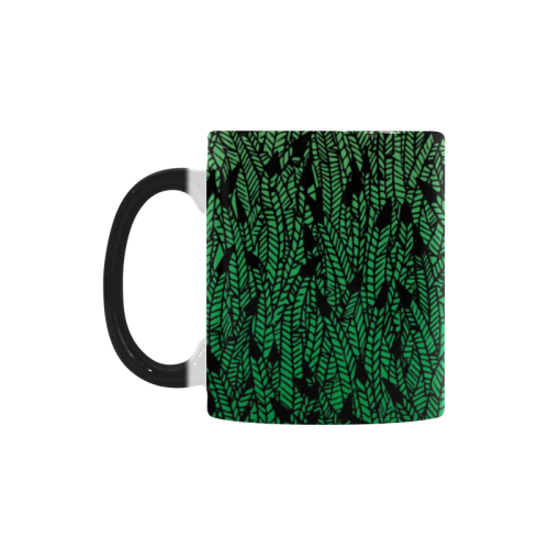 green ombre feathers pattern black Custom Morphing Mug