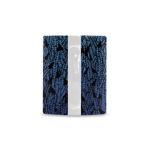 blue ombre black feather pattern White Mug(11OZ)