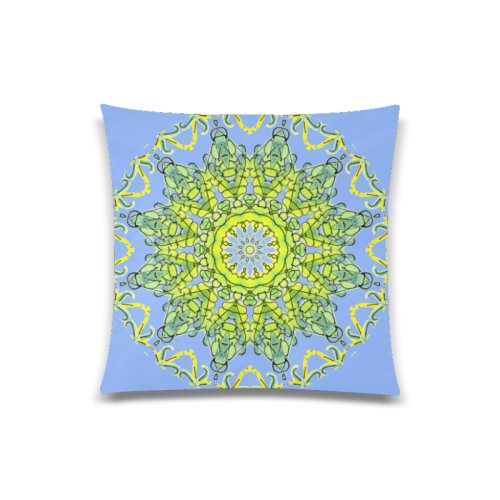 Lime Green Yellow Leaves Star Matrix Mandala Periwinkle Custom Zippered Pillow Case 20"x20"(One Side)