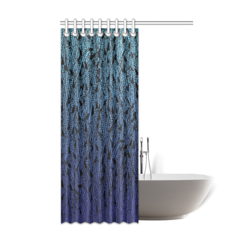 blue ombre black feather pattern Shower Curtain 48"x72"