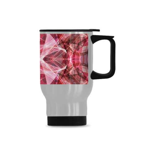 red pink abstract art mandala Travel Mug (Silver) (14 Oz)