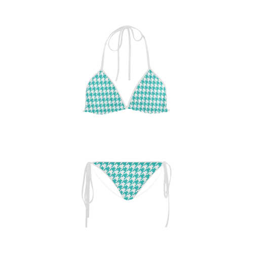 turquoise and white houndstooth classic pattern Custom Bikini Swimsuit