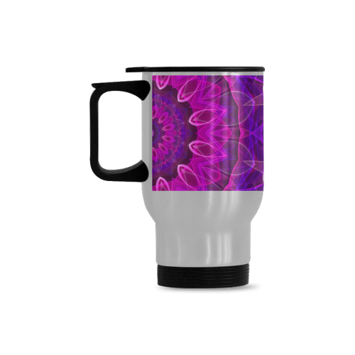 pink purple glowing mandala slice abstract art Travel Mug (Silver) (14 Oz)
