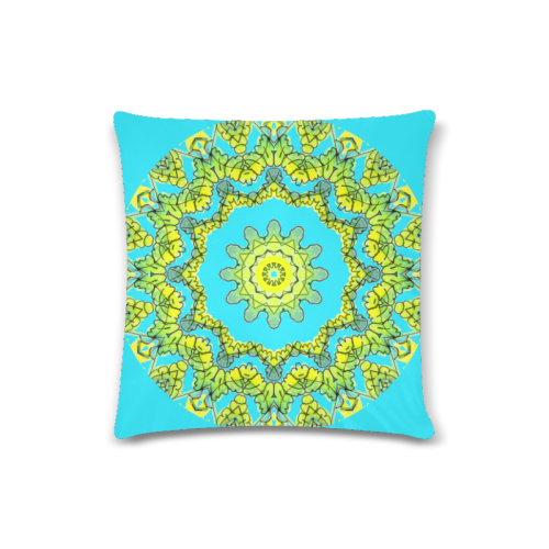 Glowing Green Leaves Flower Arches Star Mandala Cyan Custom Zippered Pillow Case 16"x16"(Twin Sides)