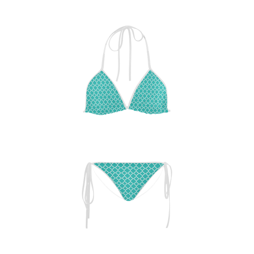 turquoise white quatrefoil classic pattern Custom Bikini Swimsuit