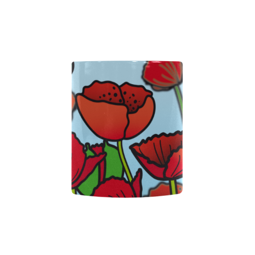 field of poppy flowers red floral Custom Morphing Mug