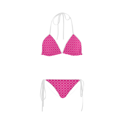 hot pink white quatrefoil classic pattern Custom Bikini Swimsuit