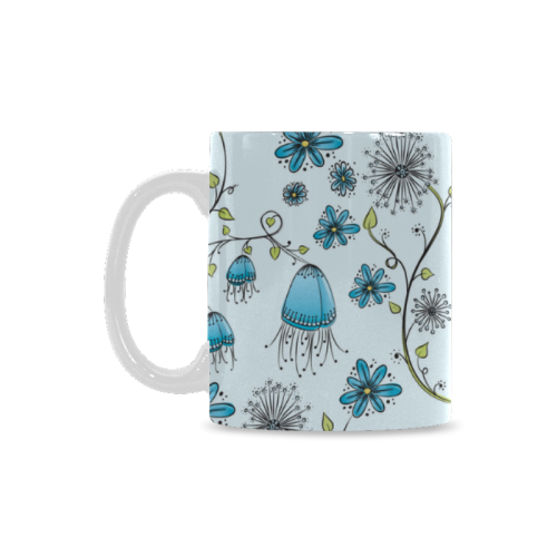 blue fantasy doodle flower pattern White Mug(11OZ)