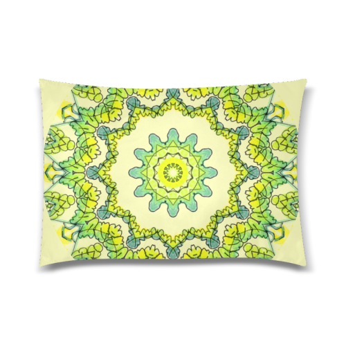 Glowing Green Leaves Flower Arches Star Mandala Cream Custom Zippered Pillow Case 20"x30" (one side)