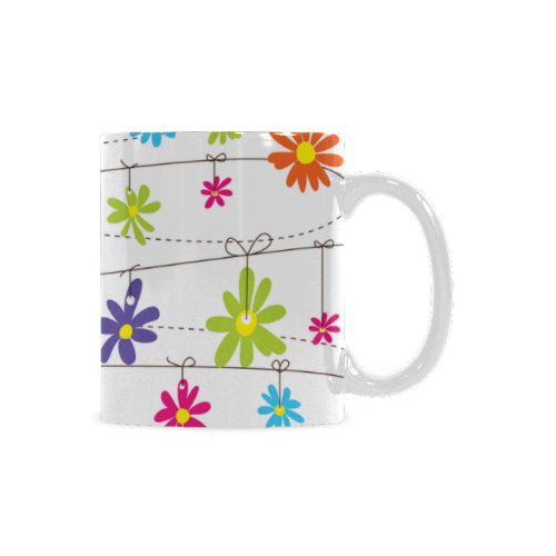 colorful flowers hanging on lines White Mug(11OZ)