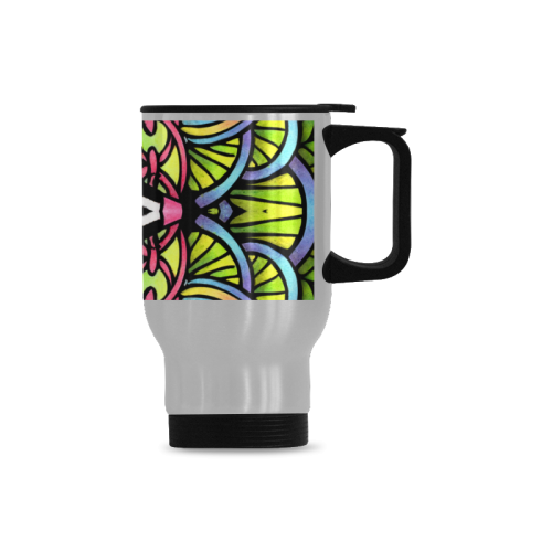 psychedelic leaves and flowers abstract art Travel Mug (Silver) (14 Oz)