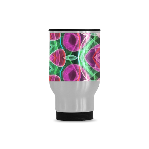 pink green rose flower garden Travel Mug (Silver) (14 Oz)