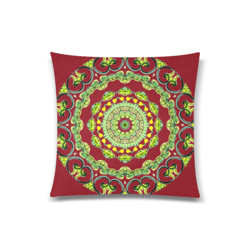 Green Lace Flowers, Leaves Mandala Design Maroon Custom Zippered Pillow Case 20"x20"(Twin Sides)