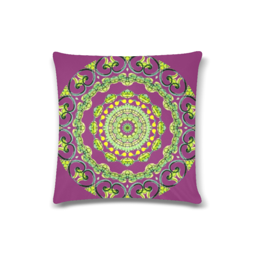 Green Lace Flowers, Leaves Mandala Design Plum Custom Zippered Pillow Case 16"x16"(Twin Sides)