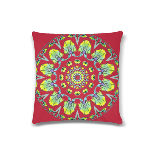 Yellow, Green, Purple Flowers, Leaves Mandala Crimson Custom Zippered Pillow Case 16"x16"(Twin Sides)