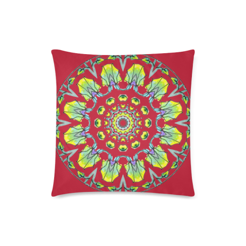 Yellow, Green, Purple Flowers, Leaves Mandala Crimson Custom Zippered Pillow Case 18"x18"(Twin Sides)