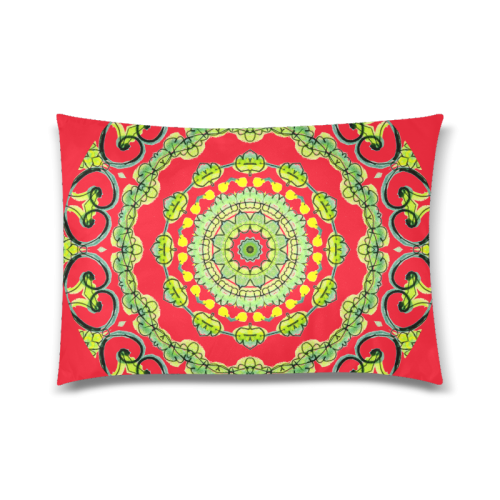 Green Lace Flowers, Leaves Mandala Design Fire Red Custom Zippered Pillow Case 20"x30"(Twin Sides)