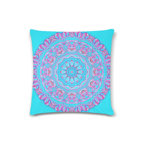Pink Blue Ribbons, Flowers Valentangle Mandala Cyan Custom Zippered Pillow Case 16"x16"(Twin Sides)