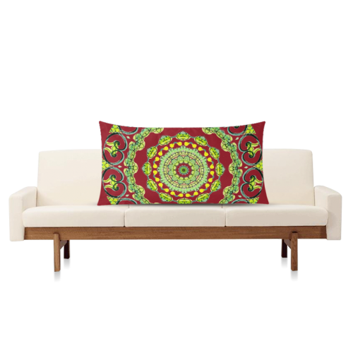 Green Lace Flowers, Leaves Mandala Design Maroon Rectangle Pillow Case 20"x36"(Twin Sides)