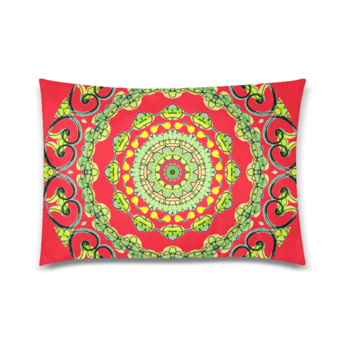 Green Lace Flowers, Leaves Mandala Design Fire Red Custom Zippered Pillow Case 20"x30"(Twin Sides)