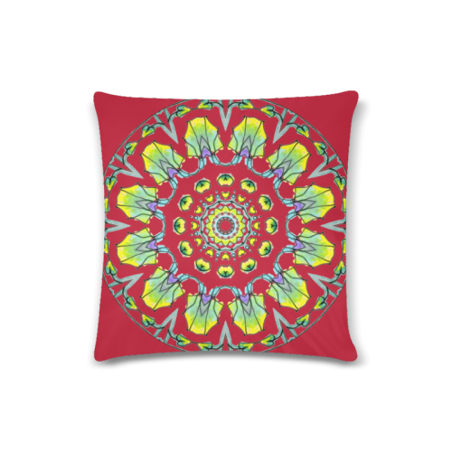 Yellow, Green, Purple Flowers, Leaves Mandala Crimson Custom Zippered Pillow Case 16"x16"(Twin Sides)